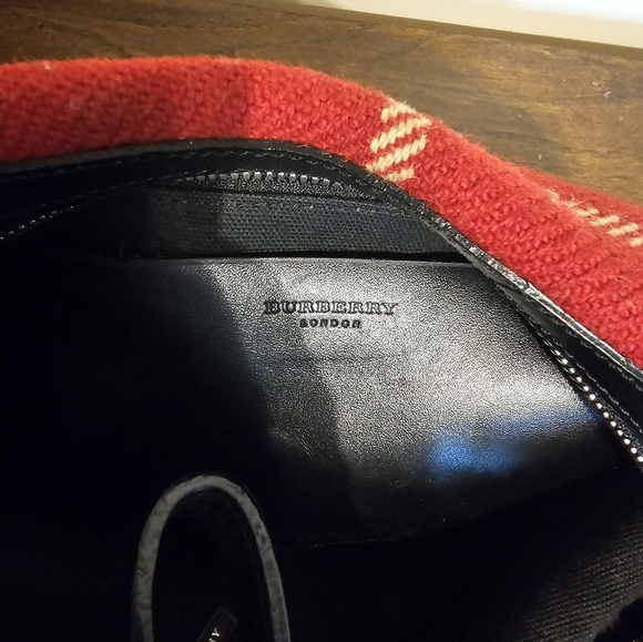 Vintage Burberry Red Wool Bag Leather Trim Exploded Checked Pattern Y2K Rare - Picture 6 of 6